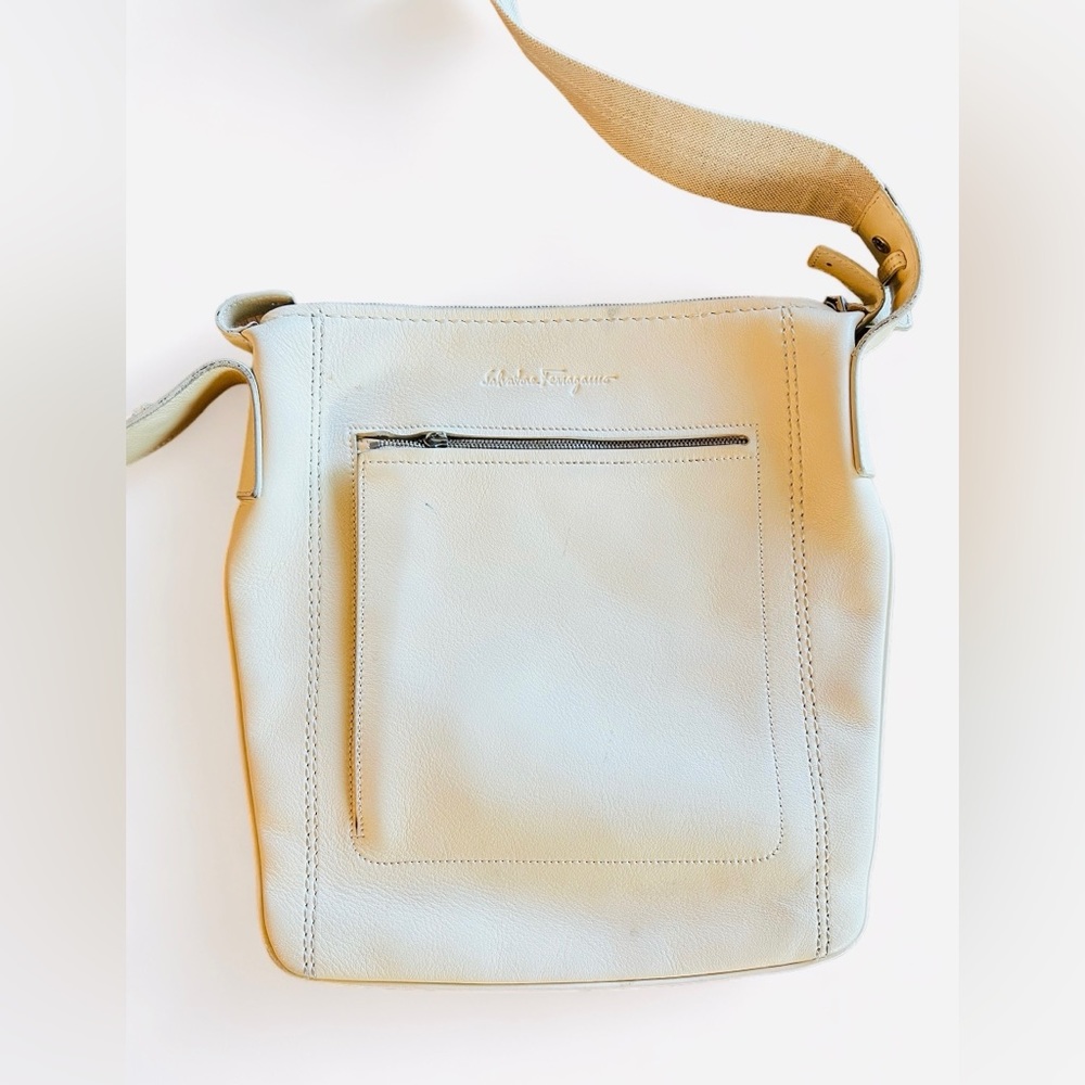 White leather Ferragamo messenger bag